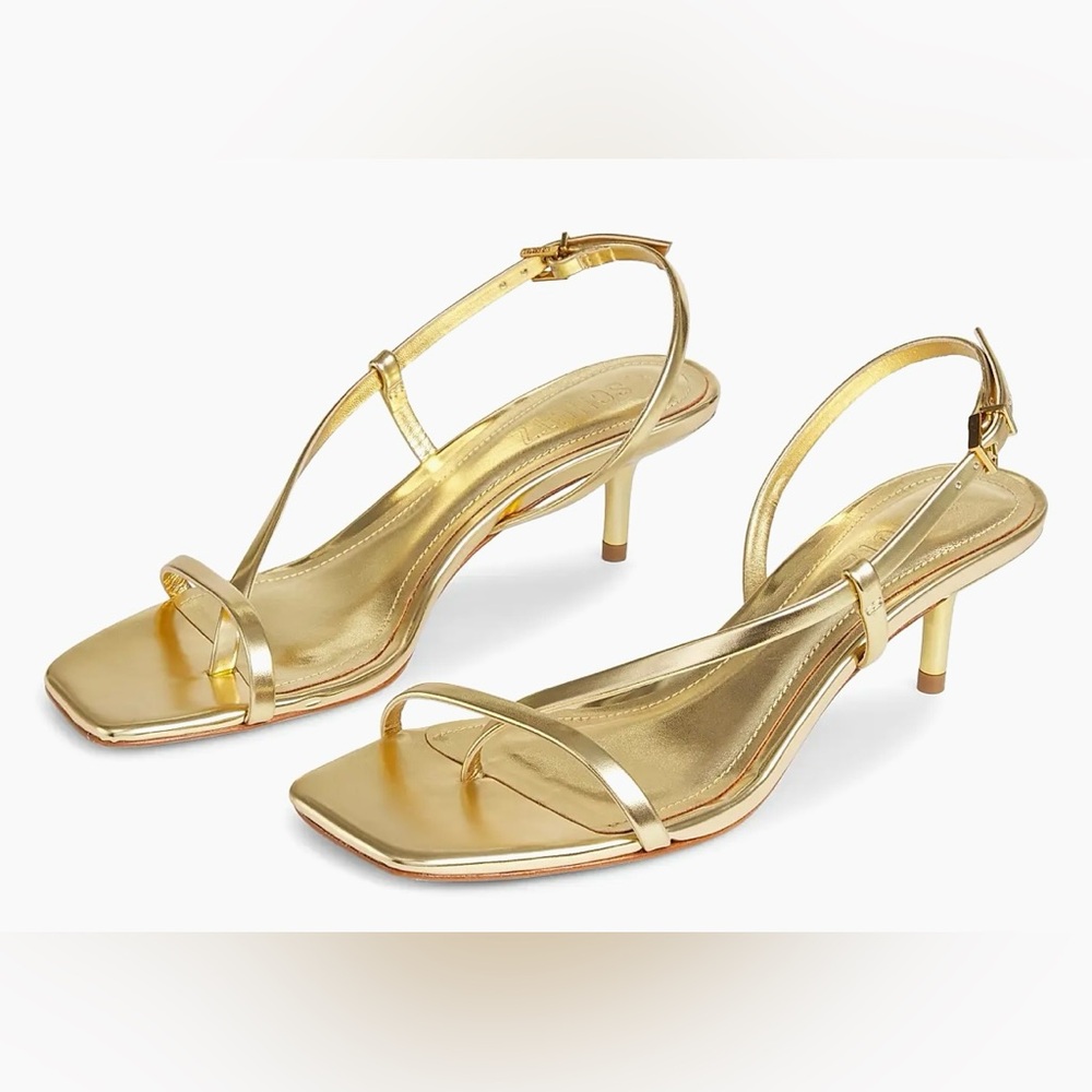 SCHUTZ Metallic Gold Strappy Kitten Heel Sandal - Picture 2 of 10